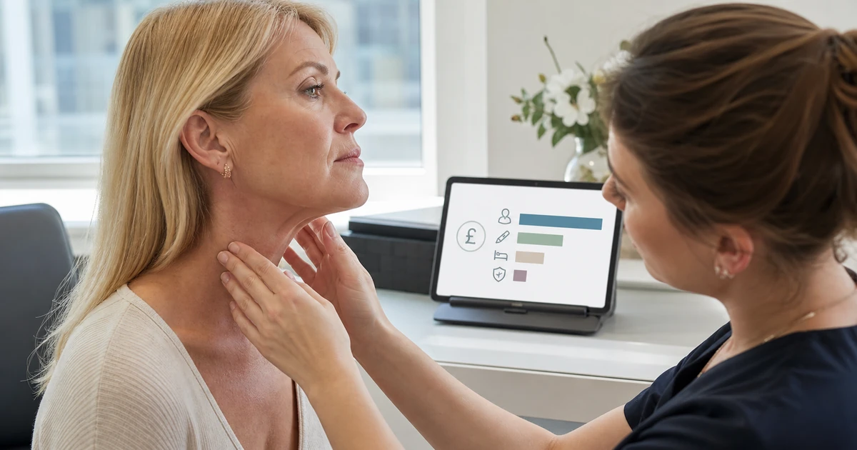 Neck lift consultation with jawline assessment and a digital view of the services included in total cost