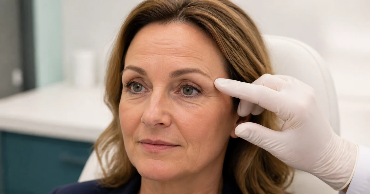 Brow lift consultation reviewing brow position and forehead skin