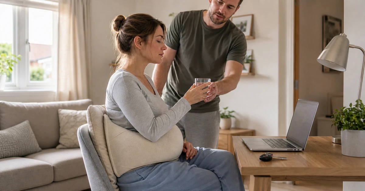 Recovering patient at home reviewing UK sick-note and DVLA guidance